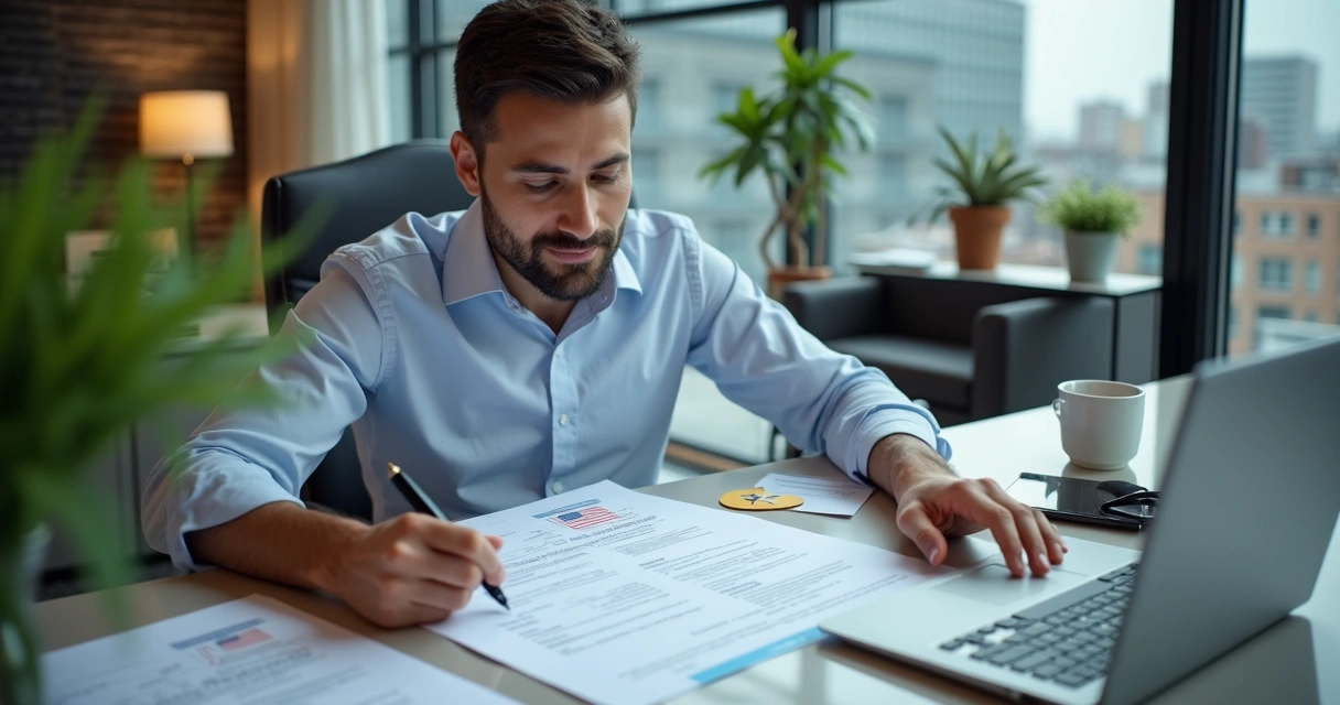 Como abrir empresa nos EUA: Passo a passo LLC, Corporation e EIN 1 Empresário brasileiro analisando documentos de constituição de empresa nos EUA