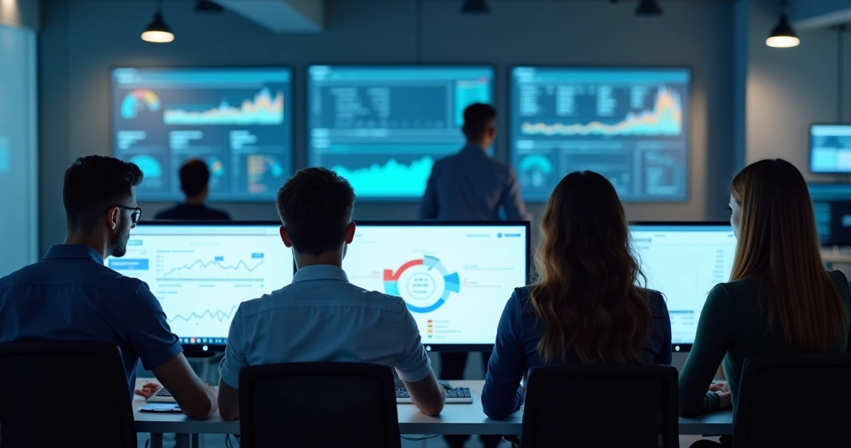 Equipe de empresa usando telas para CNAB, Pix e API 