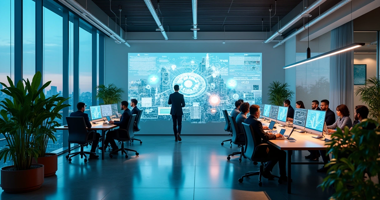 Ambiente corporativo inovador com IA 