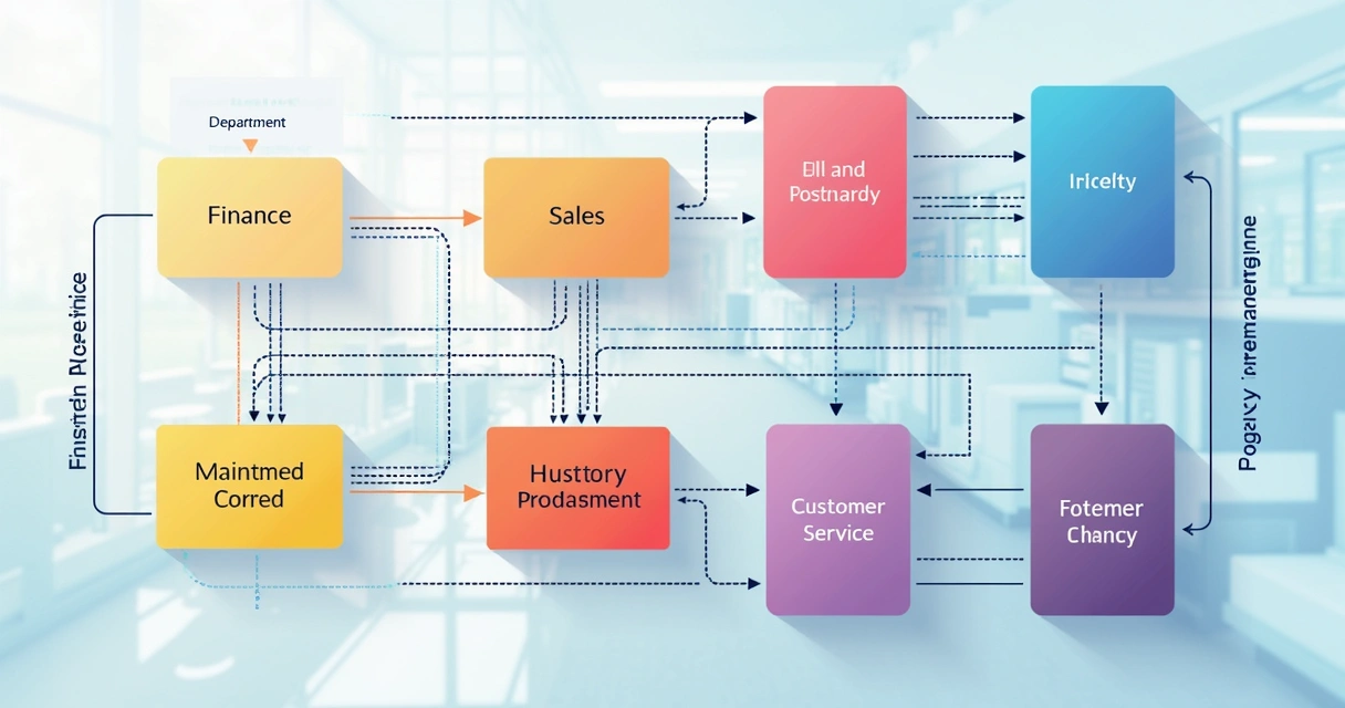 Diferentes setores de uma empresa conectados por fluxos digitais