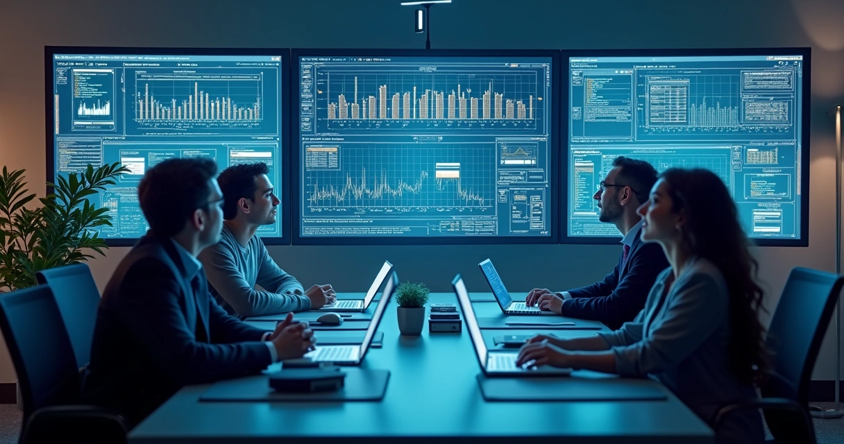 Equipe de TI conectando sistemas financeiros 