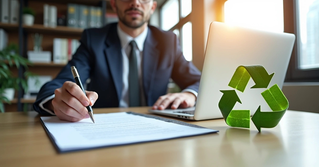 Empresa assinando contrato de investimento em projeto de reciclagem com sustentabilidade 