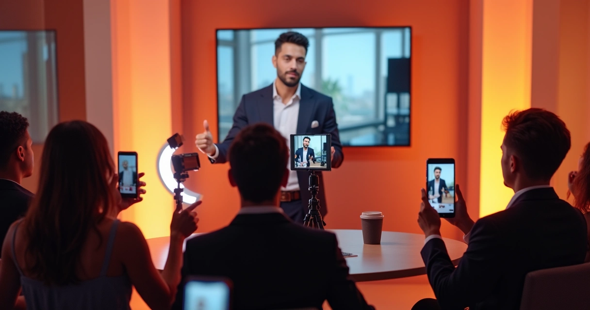 Evento ao vivo de lançamento de produto em Instagram Live, com apresentador mostrando item para o público 