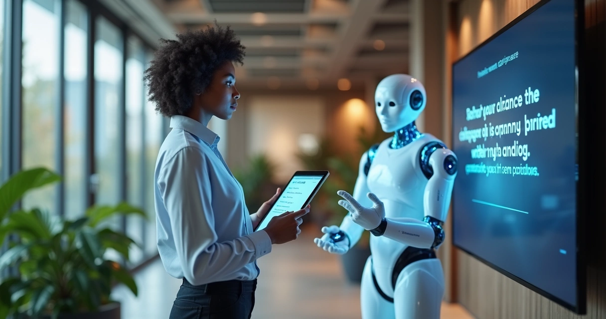 Novo colaborador sendo orientado por assistente digital 