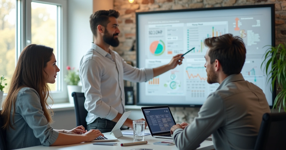 Empresa pequena com gráficos digitais de automação financeira no fundo 
