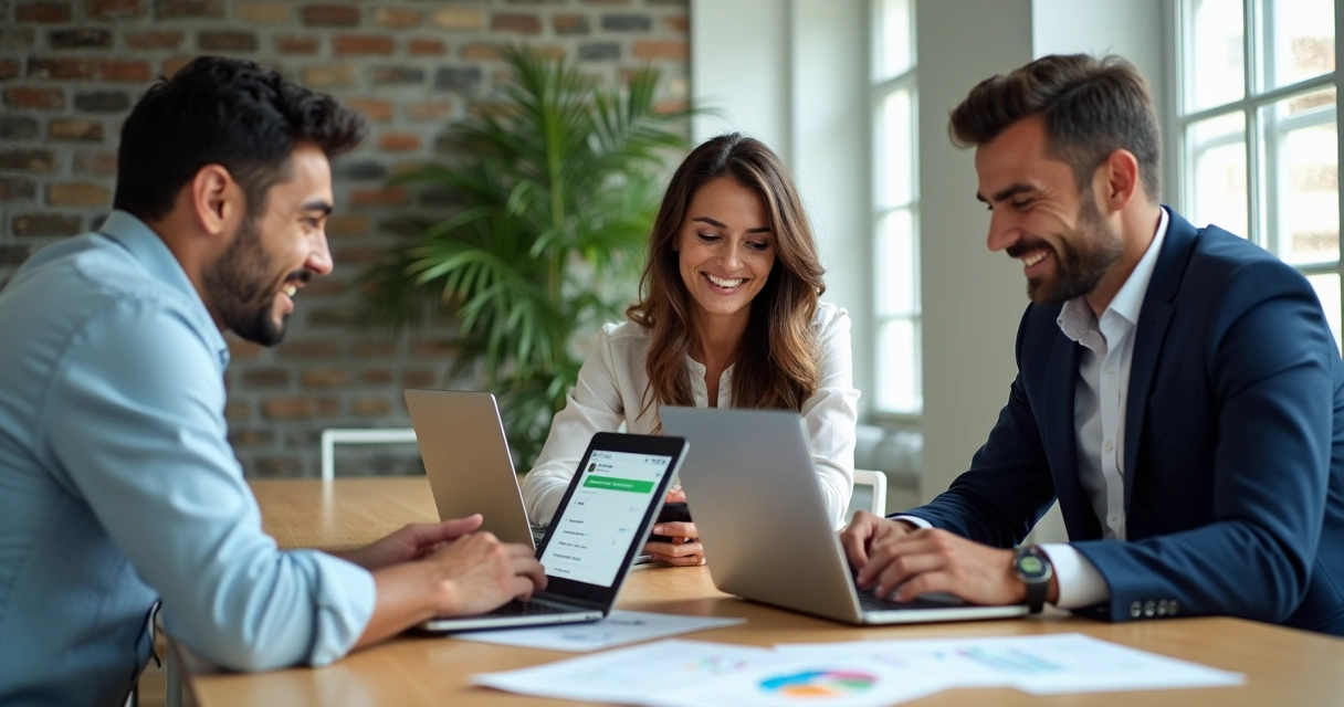 Equipe pequena usando crm em celulares e notebooks brasileiros 