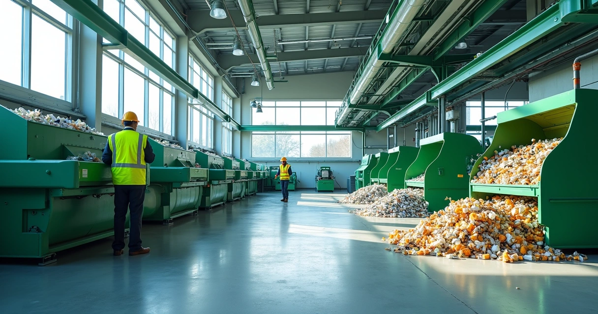 Indústria com processos de reciclagem em ambiente limpo e sustentável