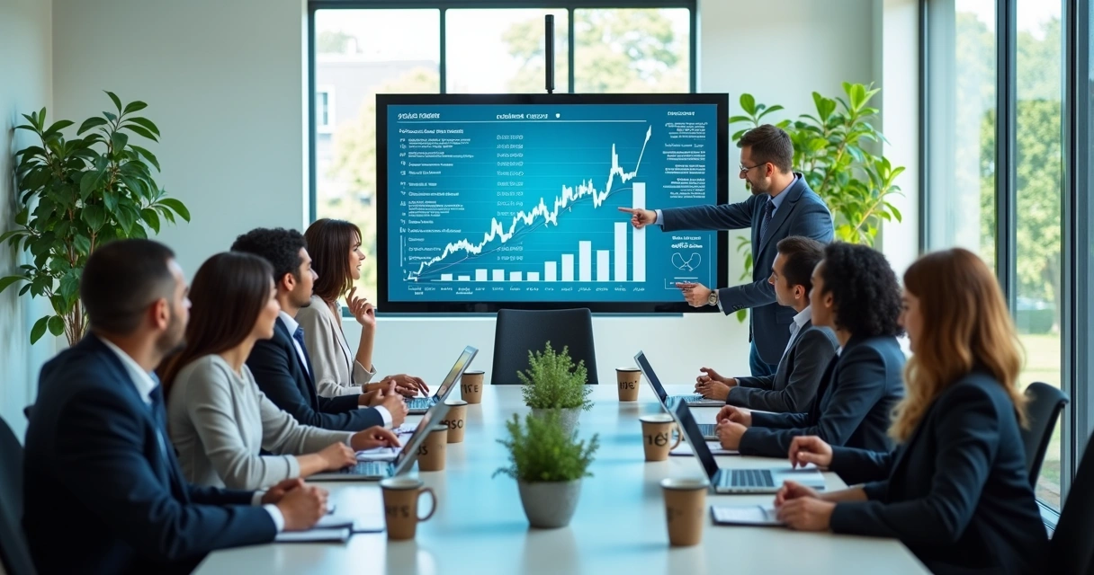 Equipe empresarial analisando gráficos em reunião 