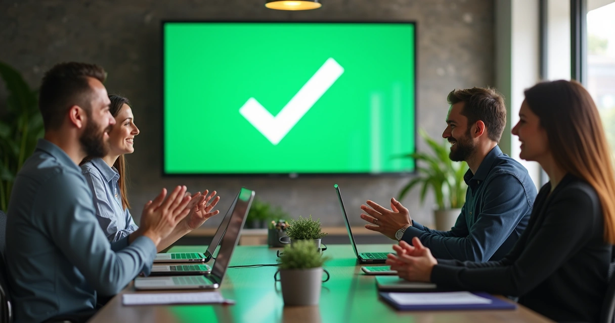 Equipe celebrando restauração de dados salva por backup corporativo 