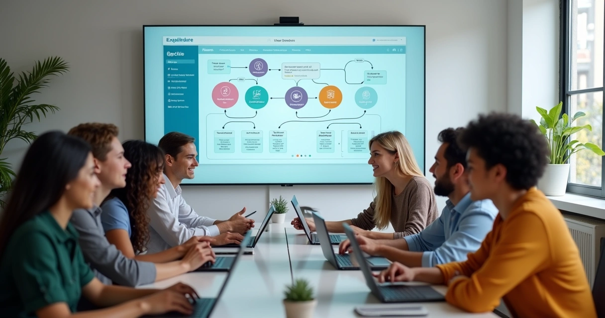 Time de empresa pequena usando plataforma de automação