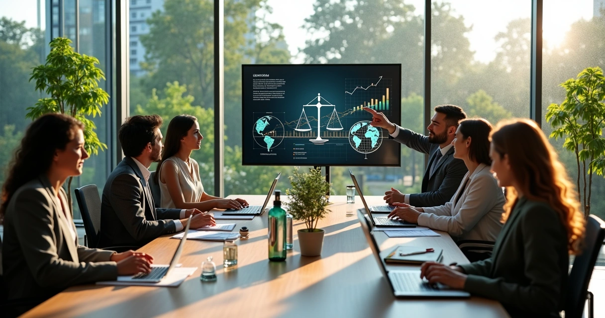 Equipe diversa em reunião sobre responsabilidade social empresarial 