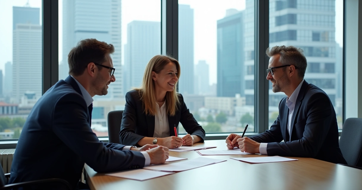Sócios reunidos discutindo a abertura de uma sociedade limitada de serviços