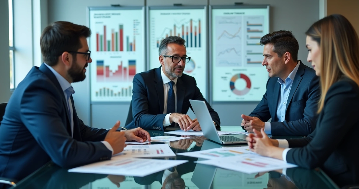 Sócios em reunião analisando distribuição de lucros 