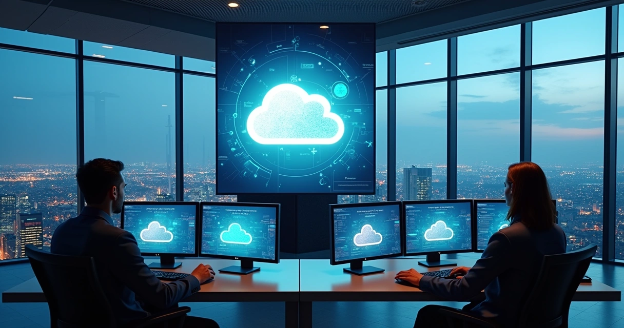 Equipe verificando backup em nuvem no escritório 