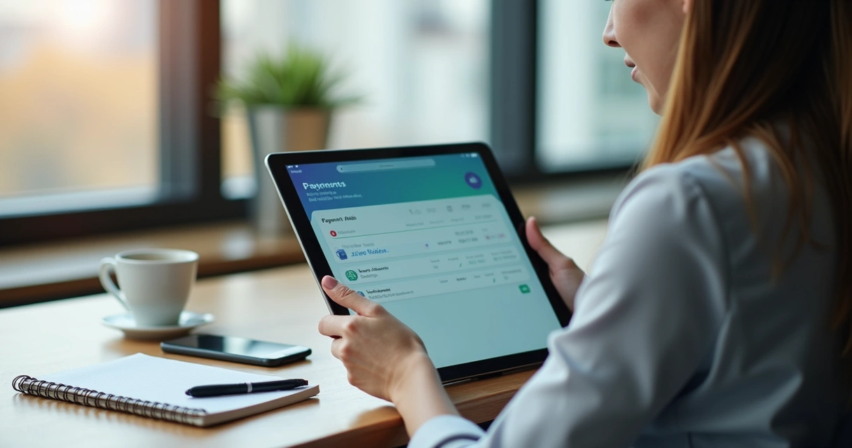 Gestora usando aplicativo de gestão financeira digital