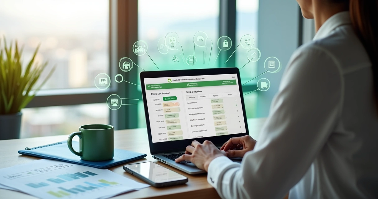 Empresária analisa tela de FGTS Digital com destaque para conta virtual do empregador 