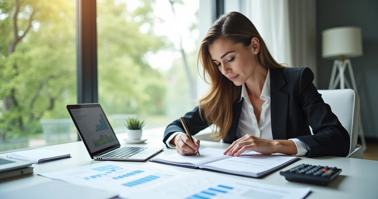 Empresária fazendo planejamento financeiro no escritório 
