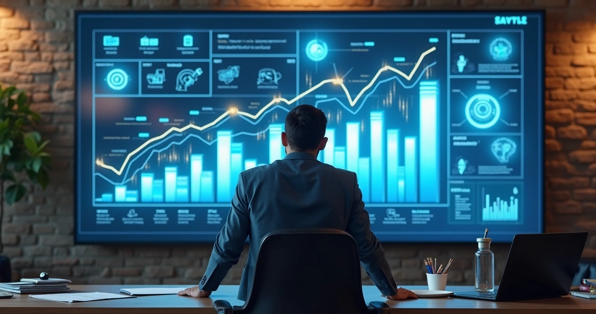 Empresário analisando gráficos em tela sobre integrações financeiras digitais 