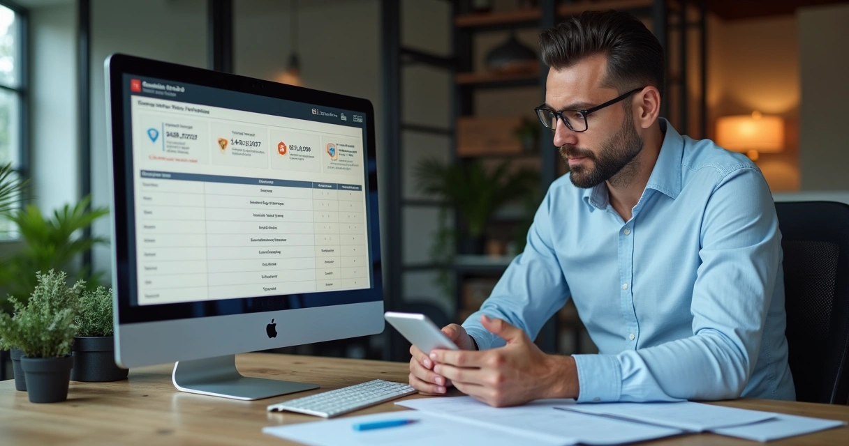 Empresário analisando planos de assinatura online 