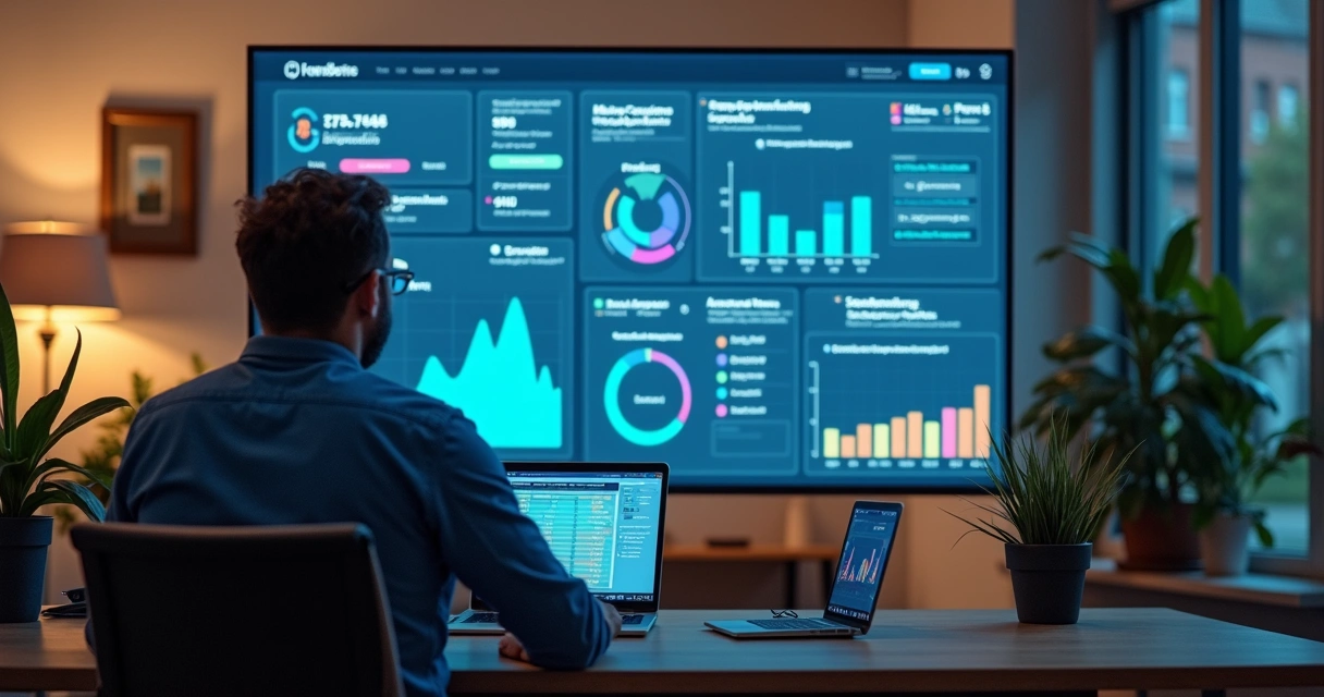 Empresário analisando dados financeiros em tela digital 