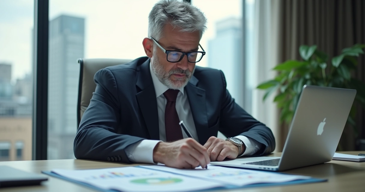 Empresário analisando contrato de financiamento na empresa 