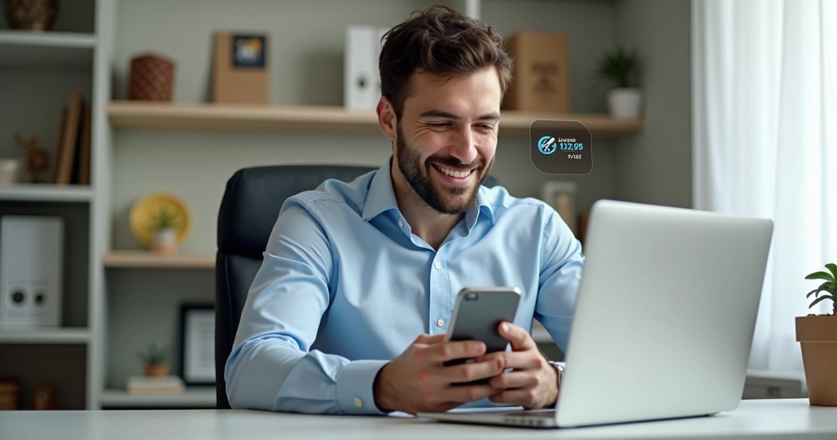 Empresário usando aplicativo de cobrança recorrente no celular 