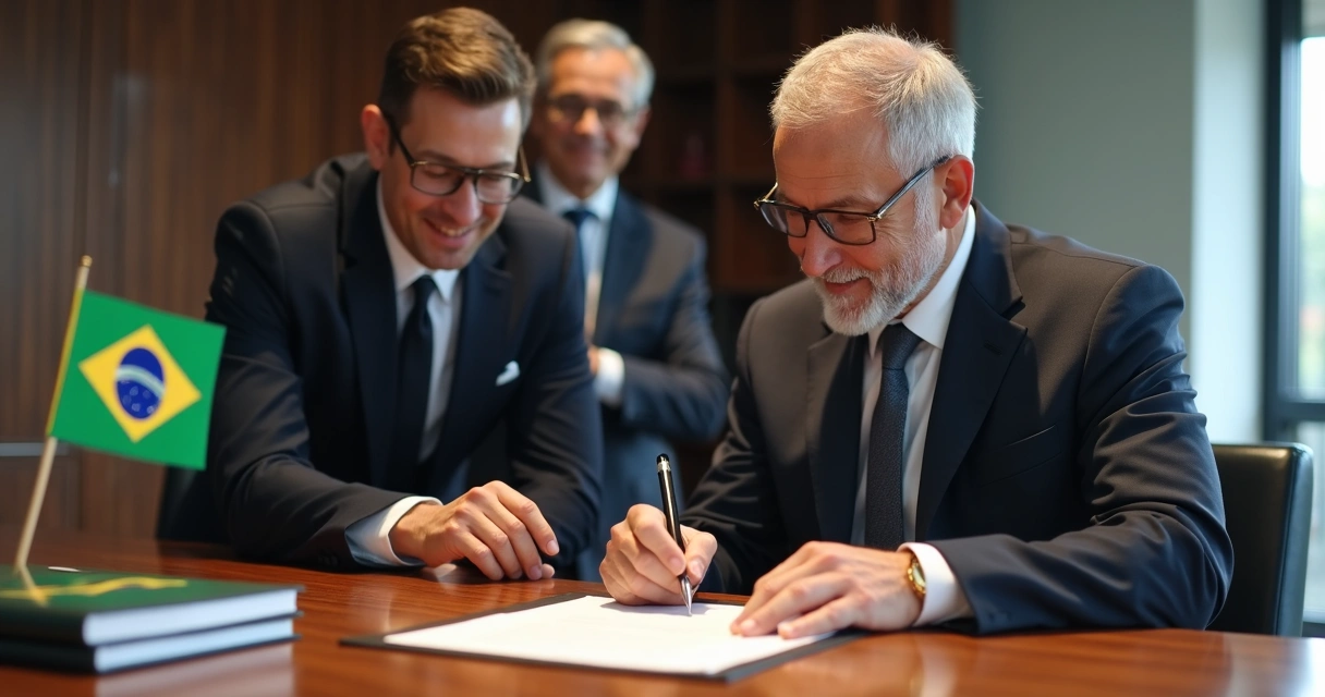 Empresário assinando contrato com órgão público