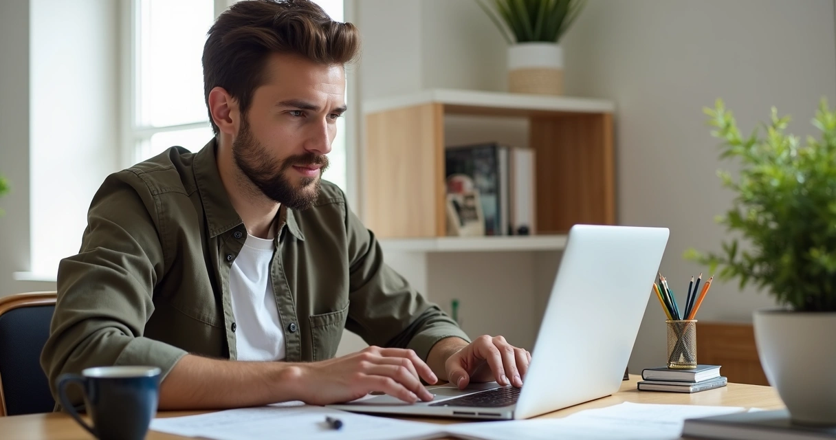 Pessoa autônoma trabalhando de casa analisando gastos no notebook 