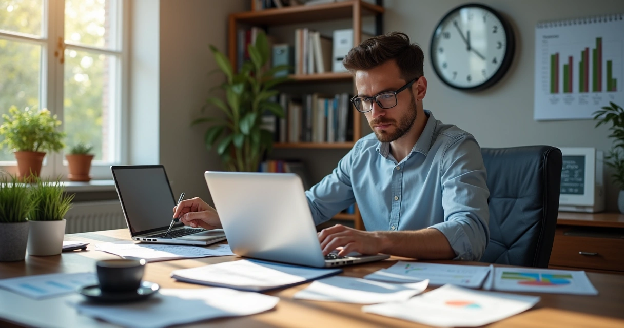 Empresário calculando impostos no escritório 