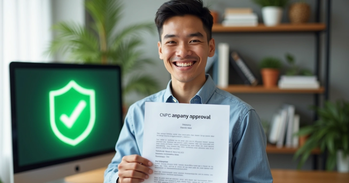 Empresário sorrindo ao receber aprovação para abertura de empresa em ambiente moderno