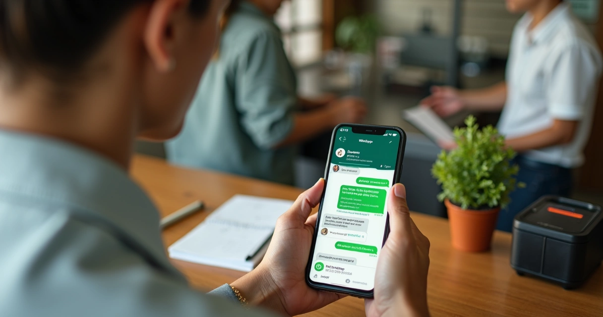 Pequeno empresário verificando cobranças automatizadas do Sicoob no celular pelo WhatsApp 