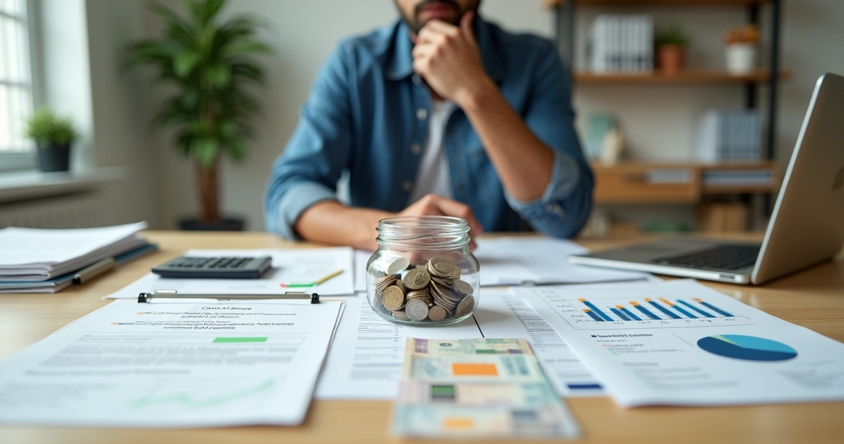 Empresário analisando na mesa dois cenários de custos contábeis diferentes 