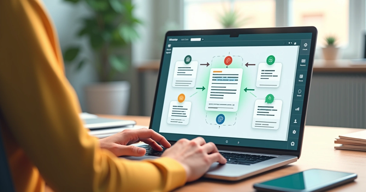 Empresário em escritório usando notebook para configurar chatbot no WhatsApp