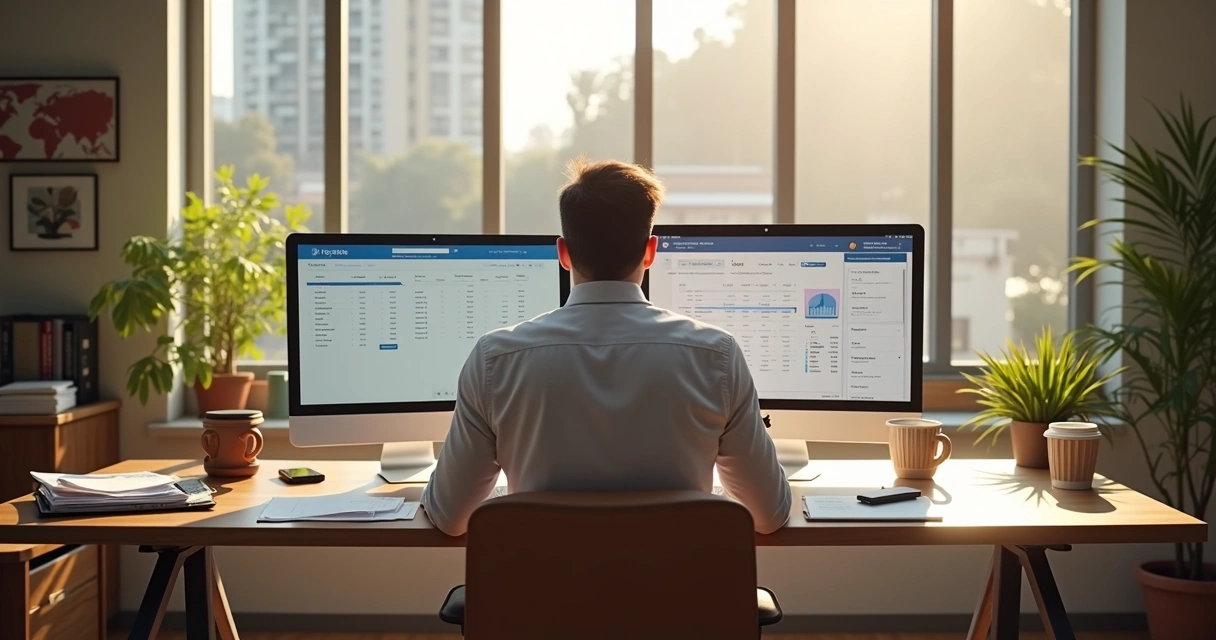 Empresário conferindo extratos no computador 