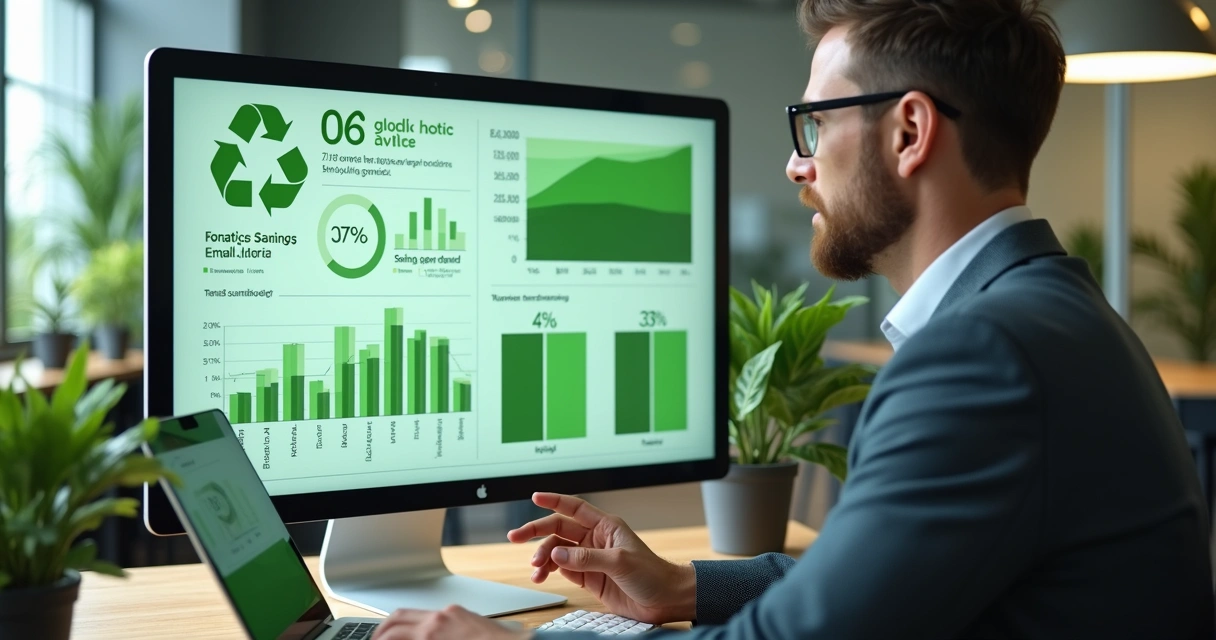 Empresário analisando dados de sustentabilidade e reciclagem 