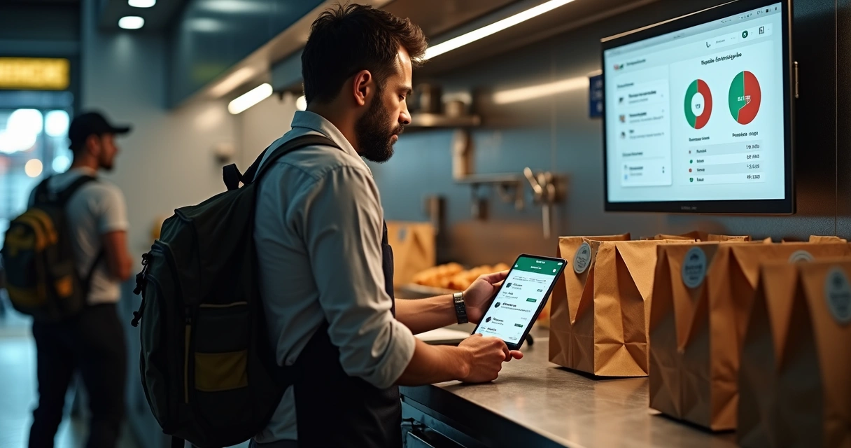 Empresário de delivery organizando tela com pedidos do próprio canal 