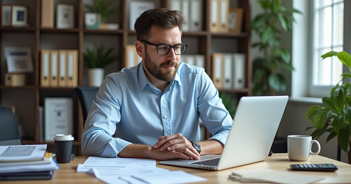 Empresário utilizando notebook para emitir nota fiscal digital 