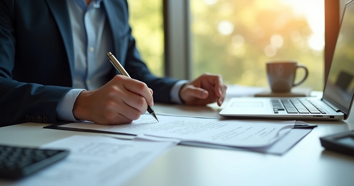 Empresário assinando contrato de abertura de empresa em escritório 