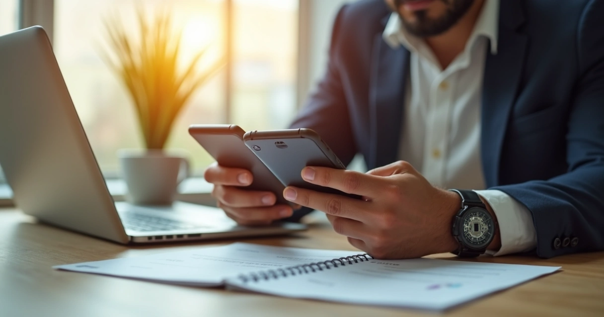 Pessoa empresária fazendo pagamento Pix com smartphone em escritório