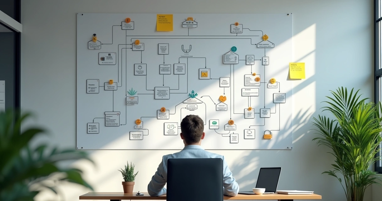 Empresário com laptop criando fluxos de automação n8n