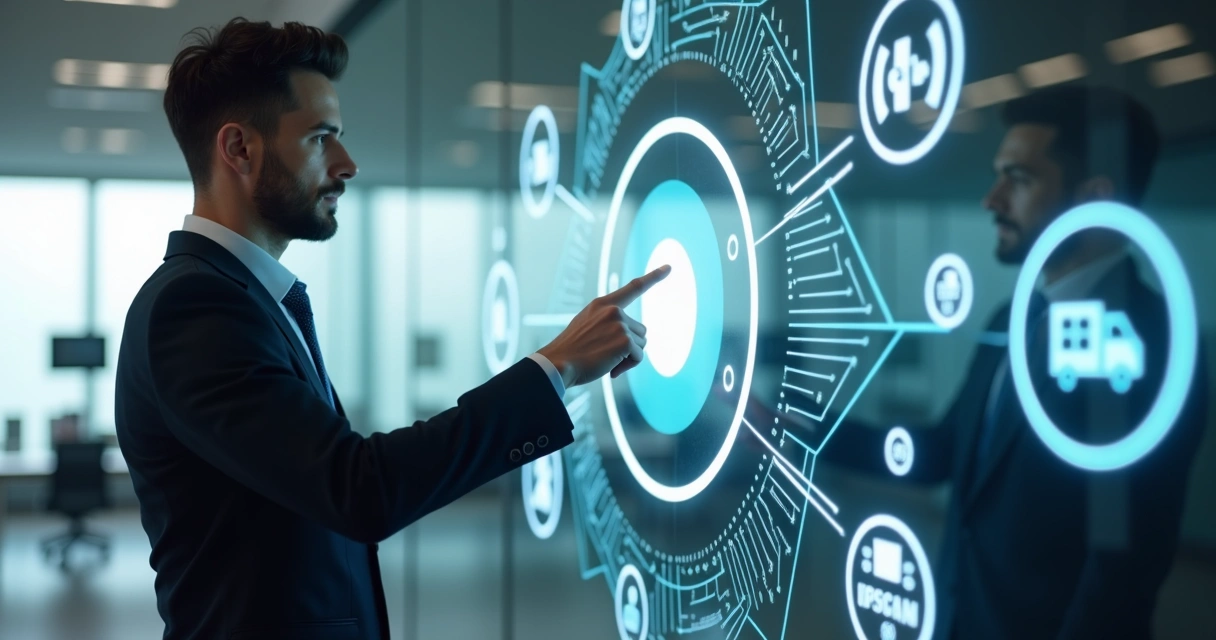 Gestor empresarial iniciando integração digital com múltiplos sistemas 
