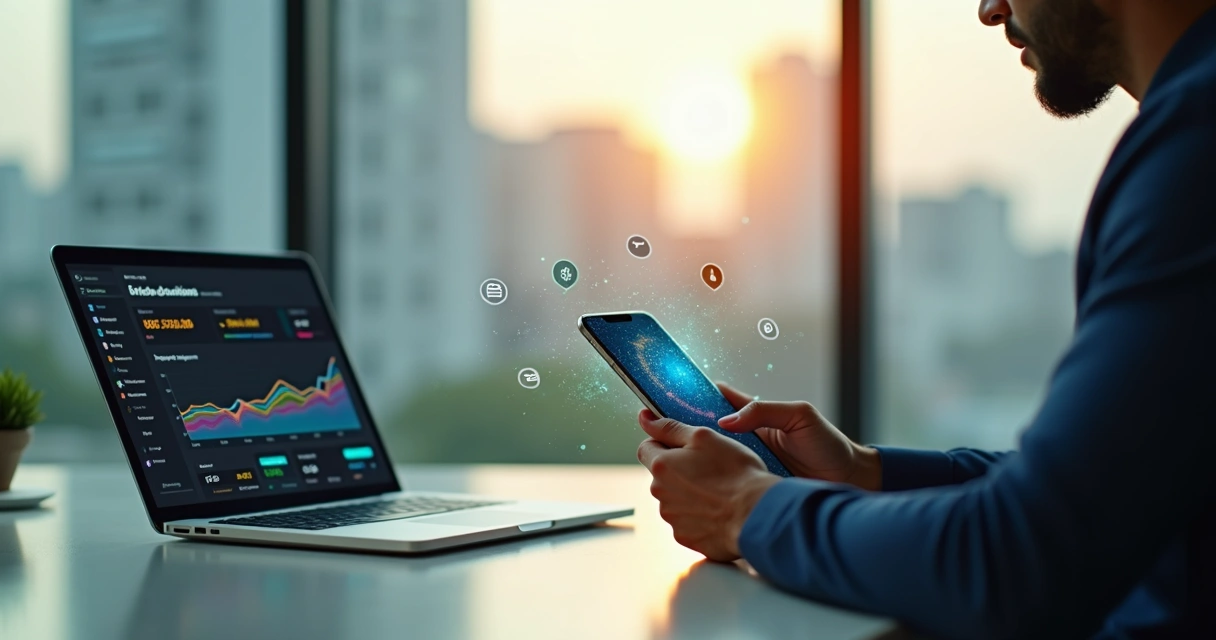 Empresário analisando investimento em aplicativo de negócios no tablet 