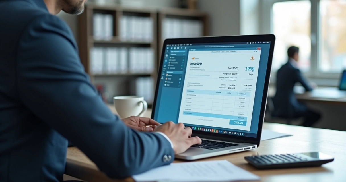 Empresário usando computador para emitir nota fiscal digital