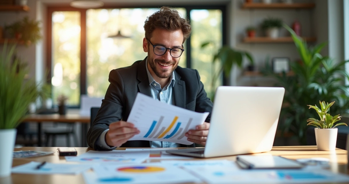Pequeno empresário analisando relatório financeiro