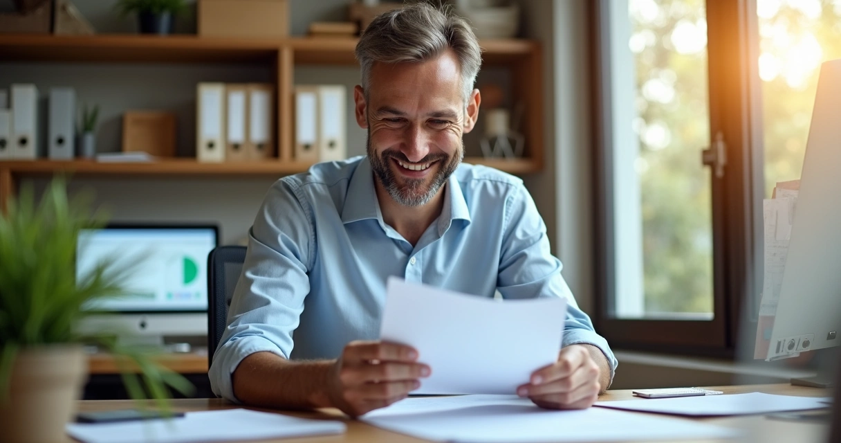 Empresário com documentos em escritório de pequena empresa 