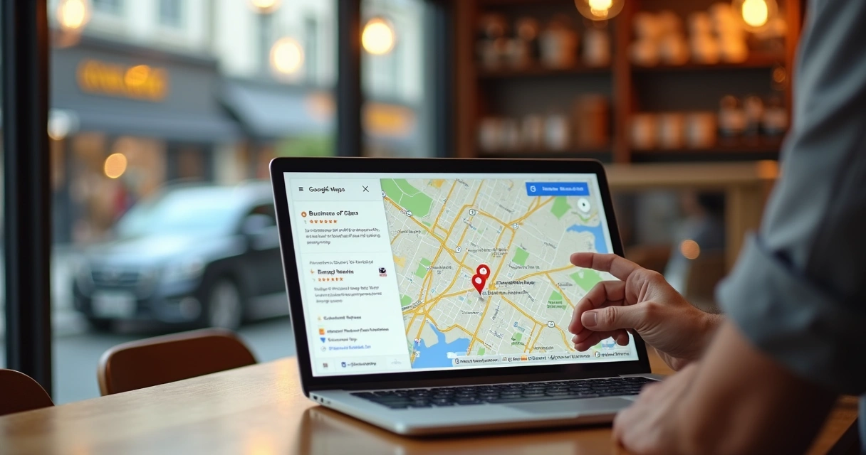 Dono de pequeno negócio usando Google Maps para destacar sua loja local 