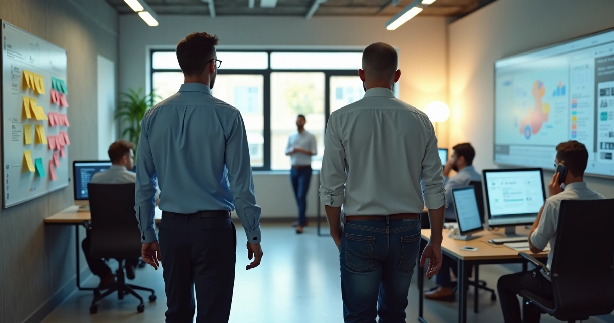 Donos observando equipe tocando empresa organizada sem supervisão direta 