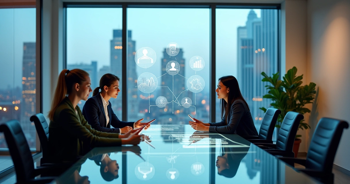 Profissionais analisando gráficos e dados em um escritório moderno 