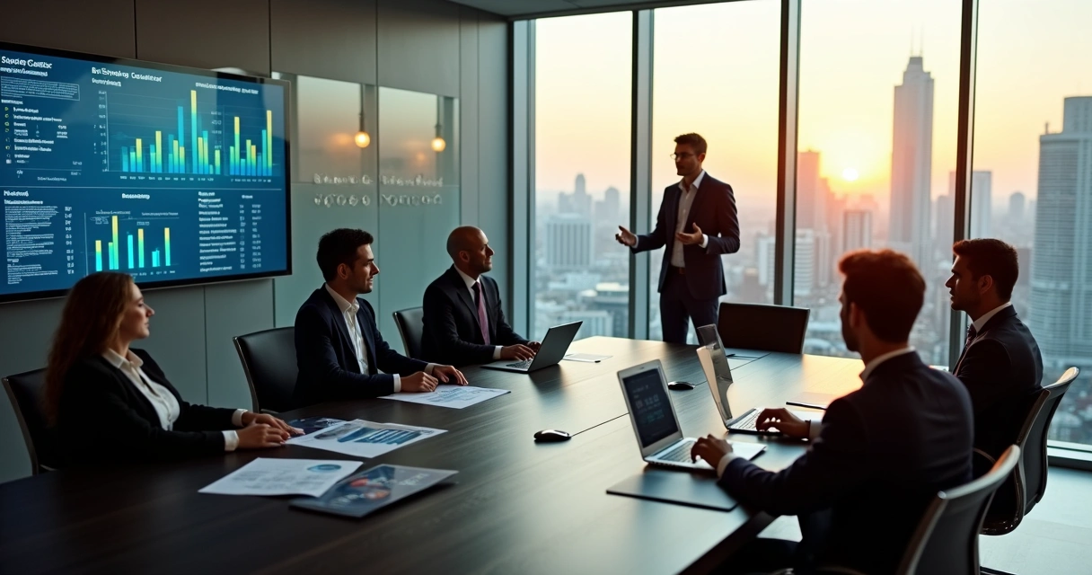 Empresários em reunião estratégica com consultoria financeira 