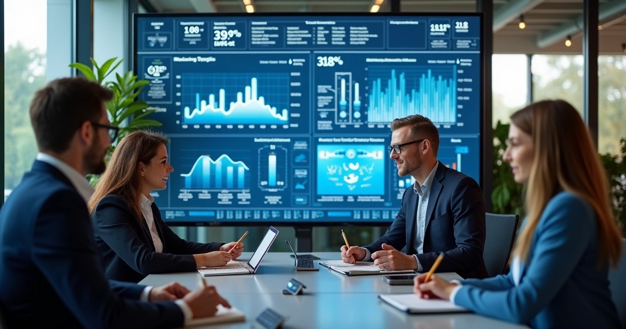 Empresários acessando painel fiscal digital em ambiente moderno 